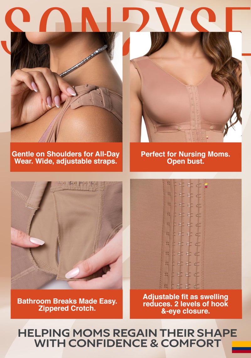 Sonryse PP-211 Tummy Tuck Compression Garment for Women Fajas Colombianas Reductoras y Moldeadoras Stage 2 Faja Mocha XX-Large - Image 3